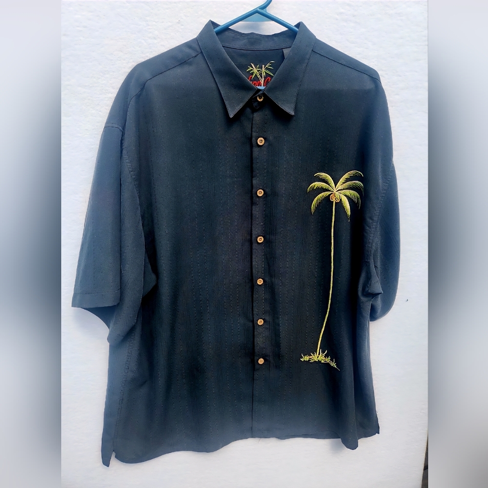 Men's XXL Black Short Sleeve Hawaiian style embroidered shirt by Bamboo Bay